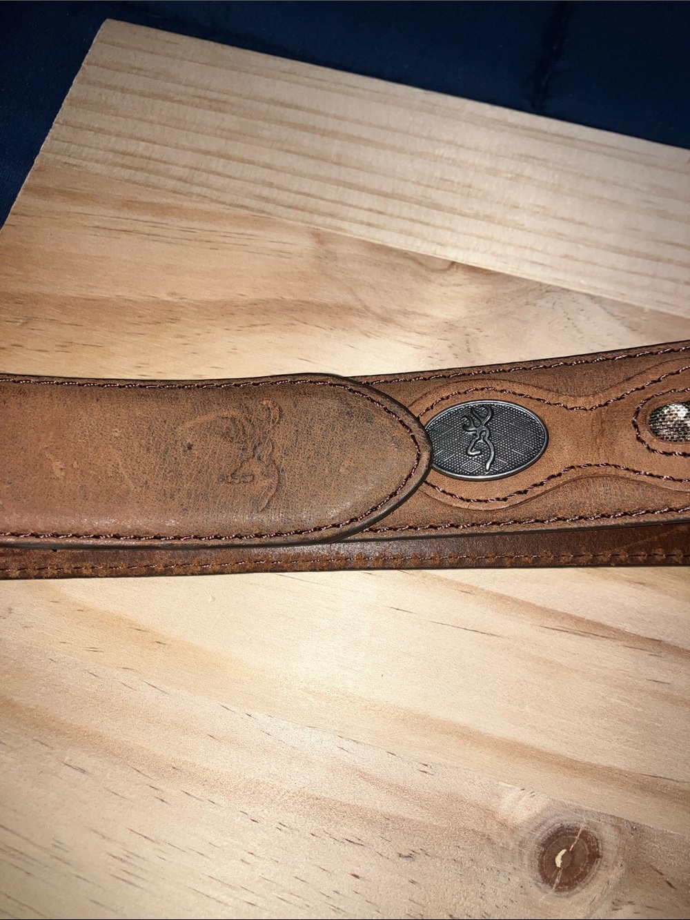 Browning Brown Genuine Leather Belt with Metal Logo Accent Size 44
